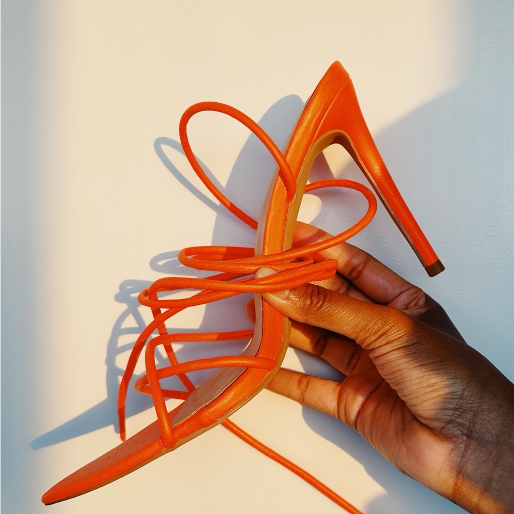 Bright Orange Strappy Stiletto Sandal